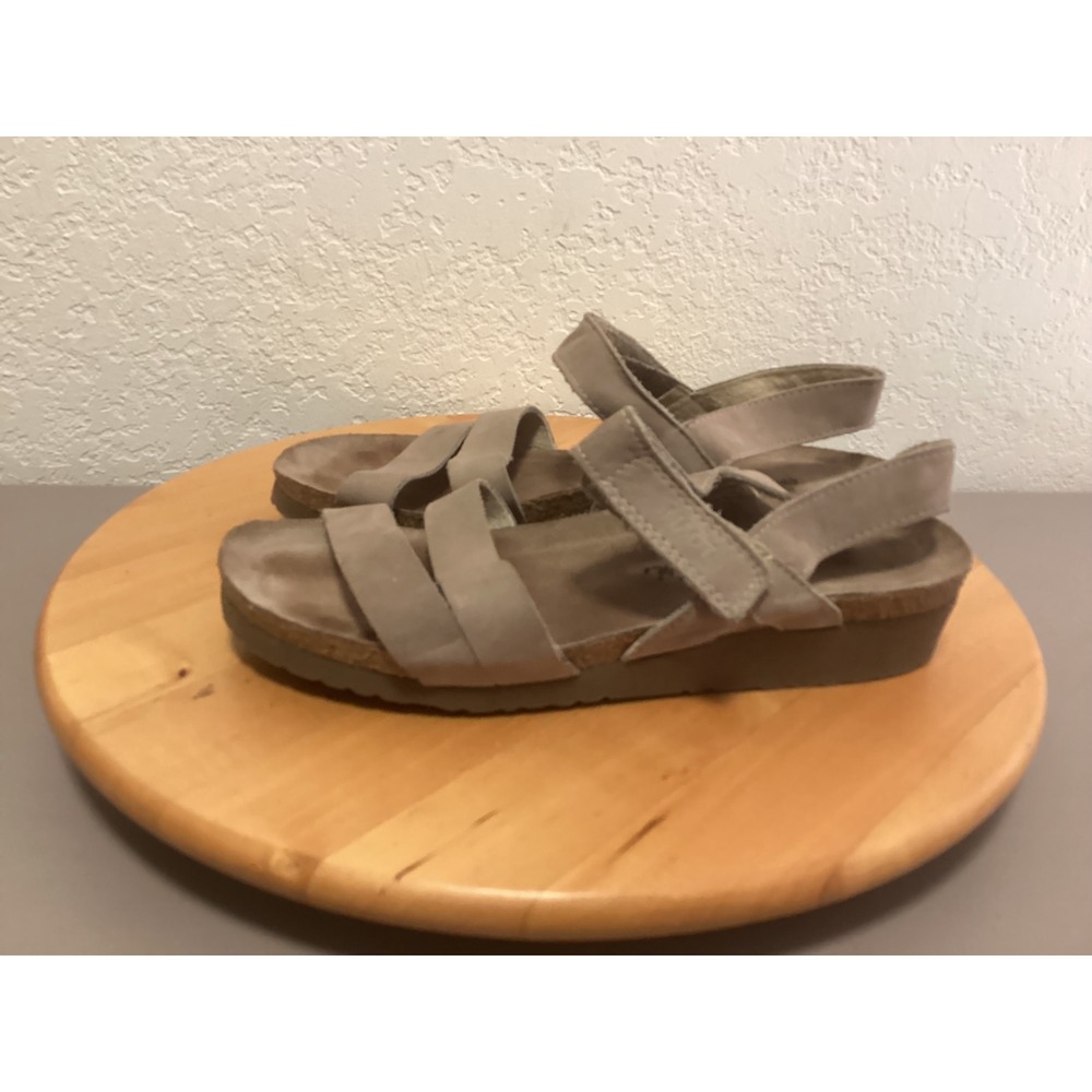 Naot Wedge Sandals Womens 40 Taupe Nubuck Leather Adjustable Strap Comfort